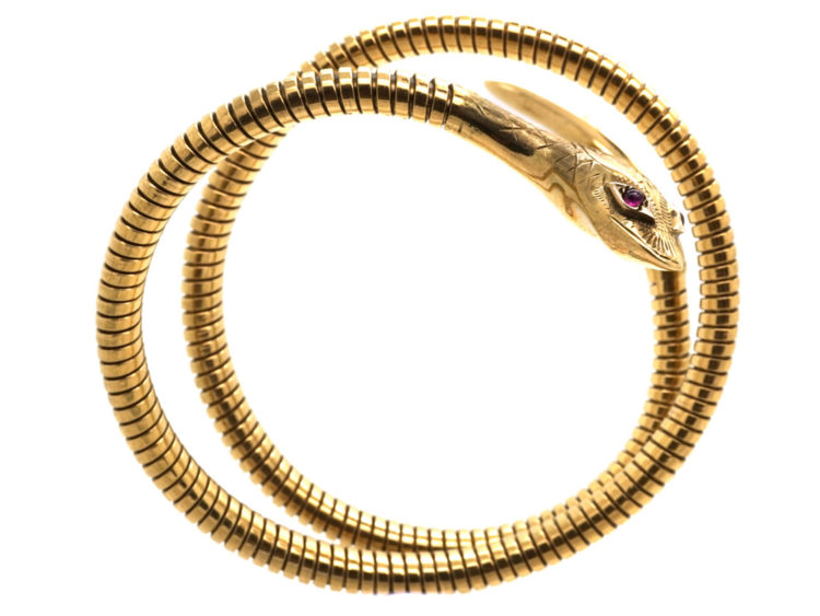 9ct Gold & Ruby Snake Bangle