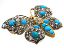 18ct Gold Diamond & Turquoise & Ruby Butterfly Brooch