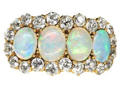 Edwardian 18ct Gold, Four Stone Opal & Diamond Ring