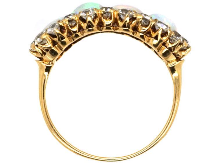 Edwardian 18ct Gold, Four Stone Opal & Diamond Ring