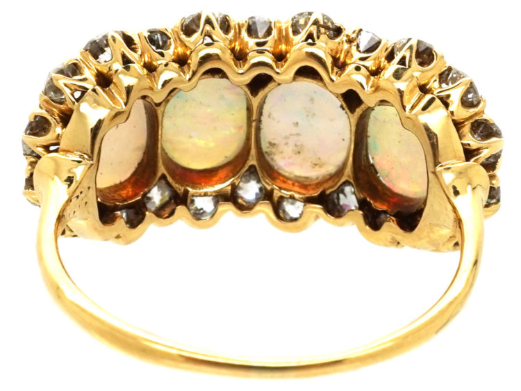 Edwardian 18ct Gold, Four Stone Opal & Diamond Ring