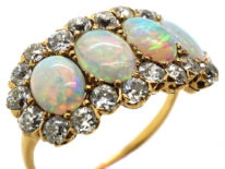 Edwardian 18ct Gold, Four Stone Opal & Diamond Ring