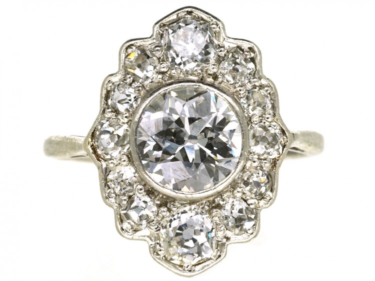 Art Deco Platinum & Diamond Oval Cluster Ring
