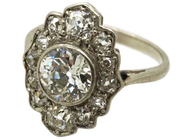 Art Deco Platinum & Diamond Oval Cluster Ring