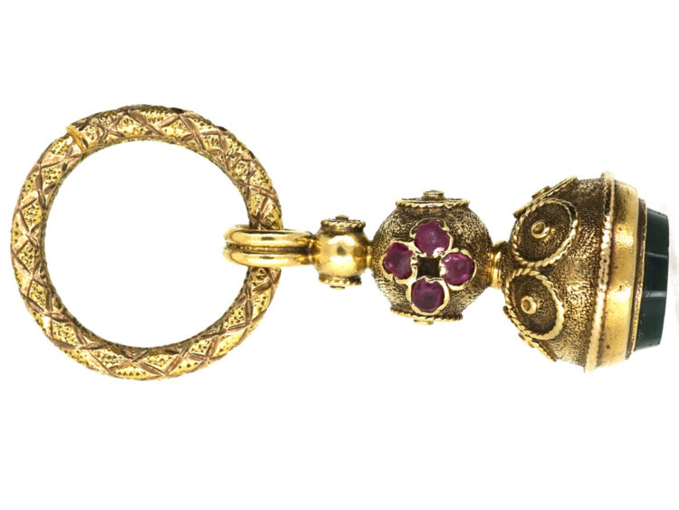 Georgian Gold Seal Set With Rose Diamonds & Rubies & a Bloodstone Base