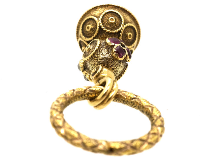 Georgian Gold Seal Set With Rose Diamonds & Rubies & a Bloodstone Base