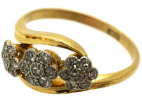 Edwardian 18ct Gold & Platinum Triple Cluster Diamond Ring