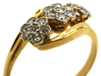 Edwardian 18ct Gold & Platinum Triple Cluster Diamond Ring