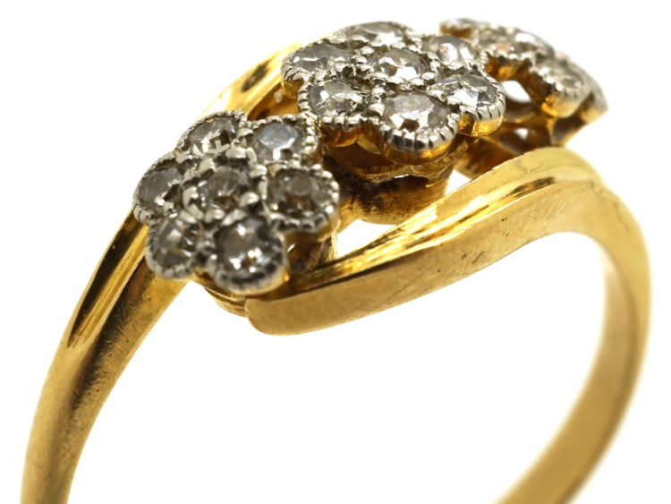 Edwardian 18ct Gold & Platinum Triple Cluster Diamond Ring