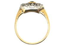 Georgian Diamond & Emerald Oval Cluster Ring