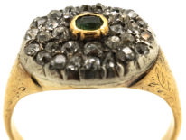 Georgian Diamond & Emerald Oval Cluster Ring