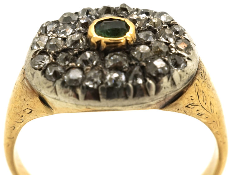 Georgian Diamond & Emerald Oval Cluster Ring
