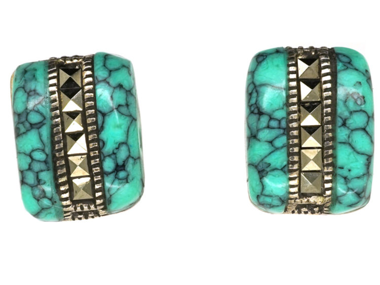 Silver Turquoise & Marcasite Earrings