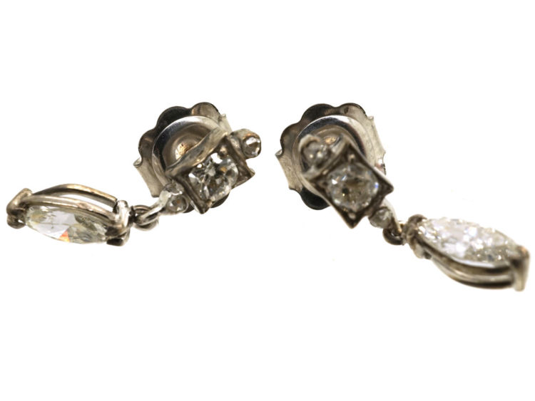 18ct White Gold Diamond Marquise Drop Earrings