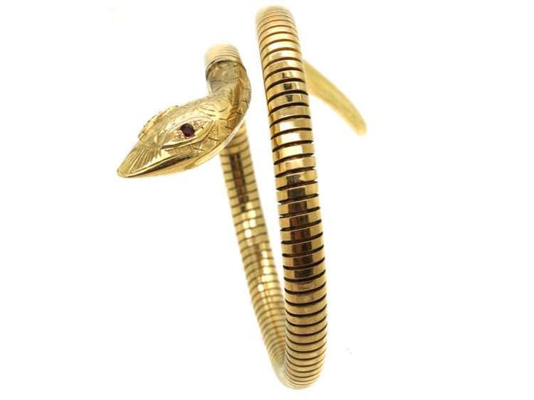 9ct Gold & Ruby Snake Bangle