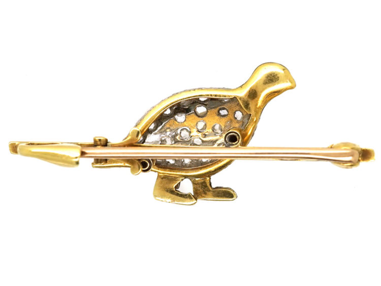 Edwardian Diamond & Enamel Brooch of a Grouse