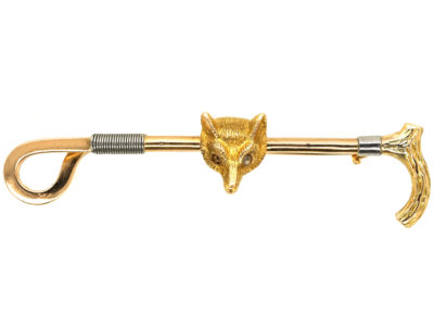 Edwardian 15ct Gold & Platinum Fox & Whip Brooch