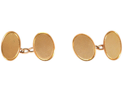 9ct Gold Engine Turned Design Oval Cufflinks