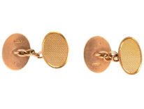 9ct Gold Engine Turned Design Oval Cufflinks
