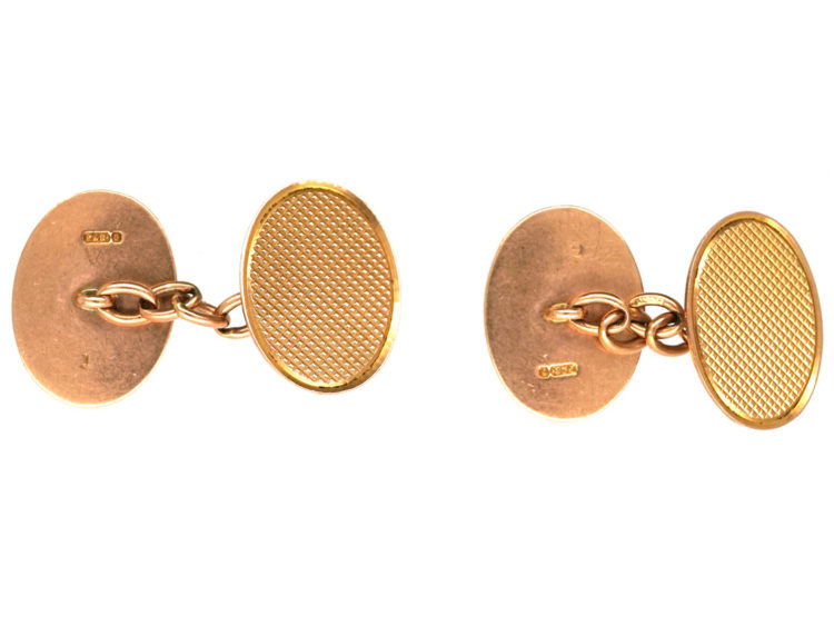 9ct Gold Engine Turned Design Oval Cufflinks
