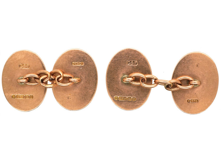 9ct Gold Engine Turned Design Oval Cufflinks