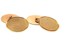 9ct Gold Engine Turned Design Oval Cufflinks
