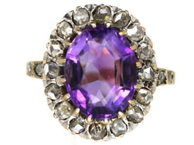 Edwardian Amethyst & Rose Diamond Oval Cluster Ring
