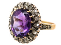 Edwardian Amethyst & Rose Diamond Oval Cluster Ring