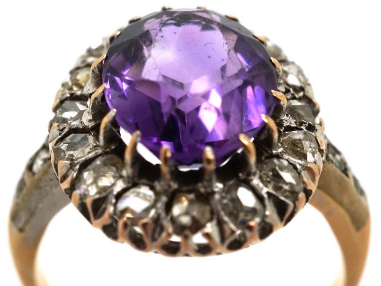 Edwardian Amethyst & Rose Diamond Oval Cluster Ring
