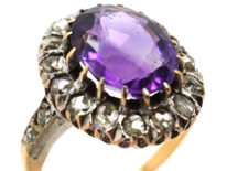 Edwardian Amethyst & Rose Diamond Oval Cluster Ring