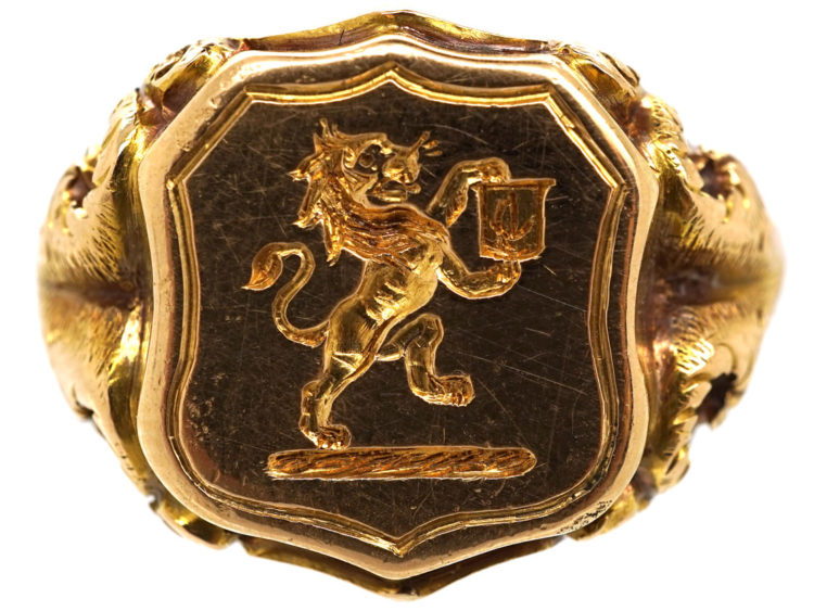 Victorian 18ct Gold Signet Ring With Lion Intaglio