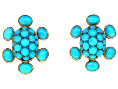 Edwardian Gold & Turquoise Cluster Earrings