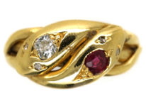 Victorian 18ct Gold Snake Ring Set With a Ruby & a Diamond