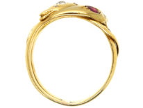 Victorian 18ct Gold Snake Ring Set With a Ruby & a Diamond