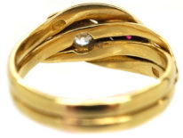 Victorian 18ct Gold Snake Ring Set With a Ruby & a Diamond