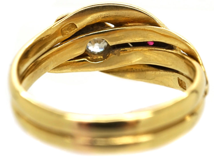 Victorian 18ct Gold Snake Ring Set With a Ruby & a Diamond