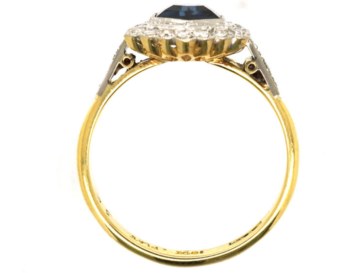 Art Deco 18ct Gold, Platinum Sapphire & Diamond Hexagonal Ring