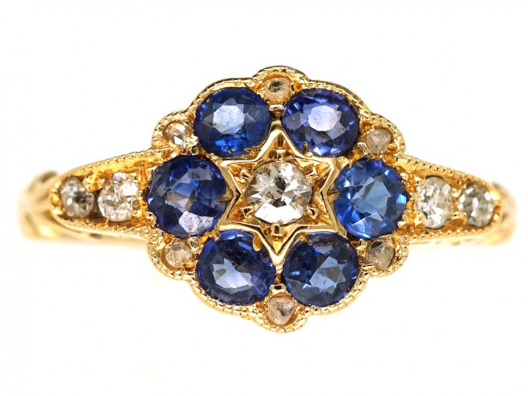 Edwardian 18ct Gold, Sapphire & Diamond Cluster Ring