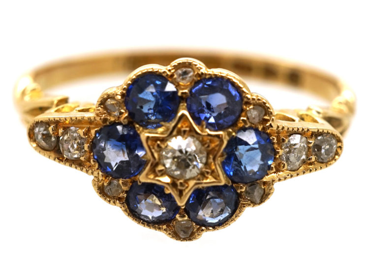 Edwardian 18ct Gold, Sapphire & Diamond Cluster Ring