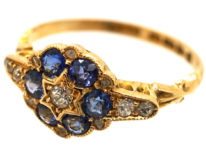 Edwardian 18ct Gold, Sapphire & Diamond Cluster Ring