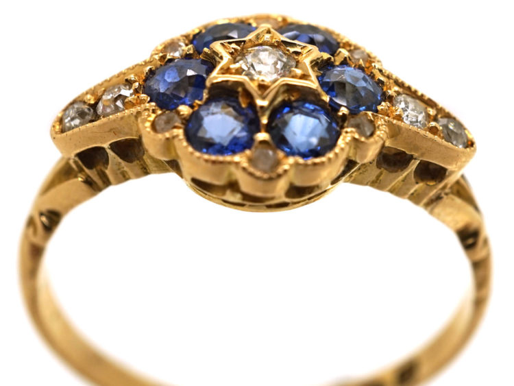 Edwardian 18ct Gold, Sapphire & Diamond Cluster Ring
