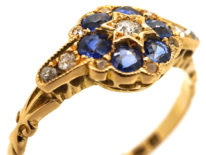 Edwardian 18ct Gold, Sapphire & Diamond Cluster Ring
