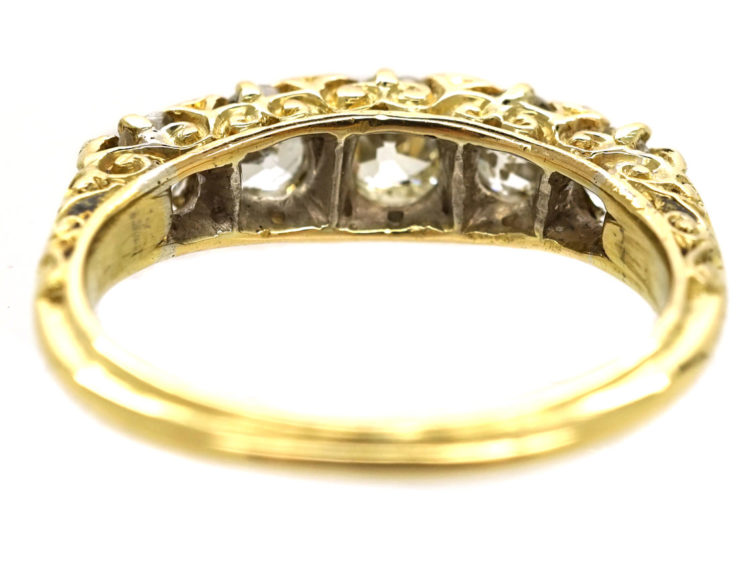 Victorian 18ct Gold, Five Stone Diamond Carved Half Hoop Ring