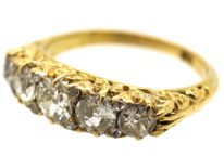 Victorian 18ct Gold, Five Stone Diamond Carved Half Hoop Ring
