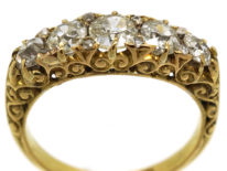 Victorian 18ct Gold, Five Stone Diamond Carved Half Hoop Ring