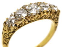 Victorian 18ct Gold, Five Stone Diamond Carved Half Hoop Ring