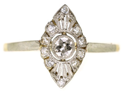 Edwardian 14ct Gold & Platinum, Diamond Set Marquise Ring