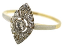 Edwardian 14ct Gold & Platinum, Diamond Set Marquise Ring