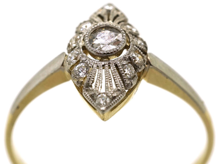 Edwardian 14ct Gold & Platinum, Diamond Set Marquise Ring