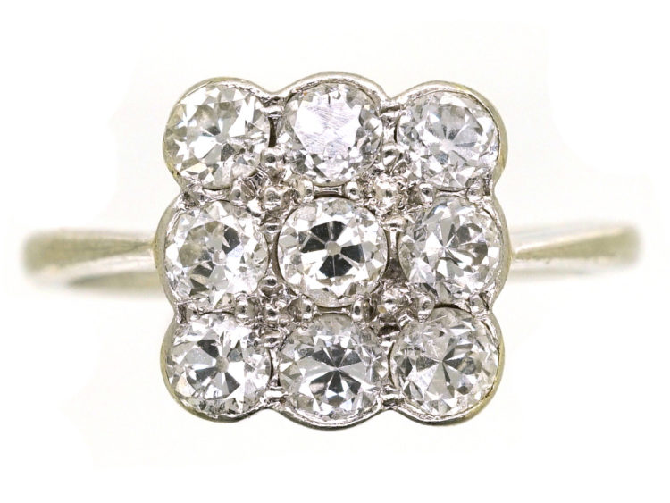 Art Deco 18ct Gold, Platinum & Diamond Square Ring